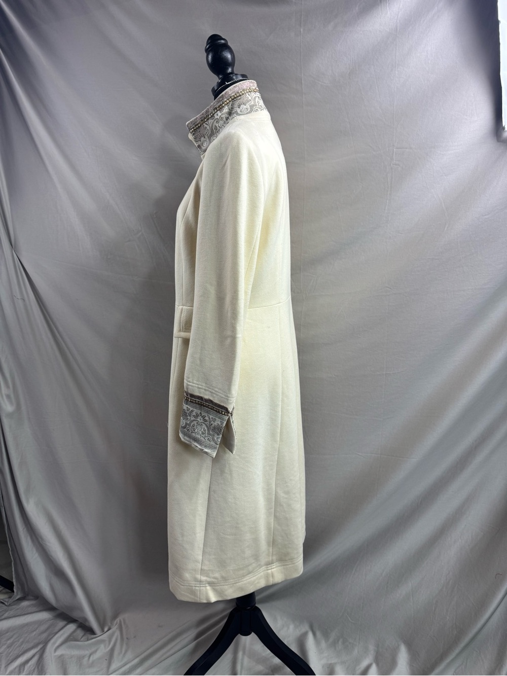 ZARA Collection Wool Blend Embellished Collar & Cuff Long Coat Cream - Picture 6 of 15